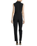 Sleeveless Tuxedo-Collar Jumpsuit, Black