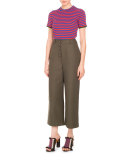 Button-Front Culotte Pants, Army Green