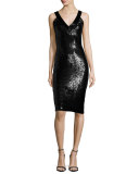 Piera Embellished V-Neck Sheath Dress, Black