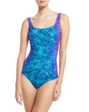 Chameleon Printed One-Piece Swimsuit, Turquoise/Purple