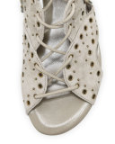 Fabienne Lace-Up Flat Sandal, Gray
