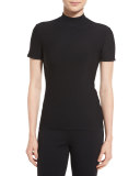 Luxe Sculpture Knit Mock-Neck Tee, Caviar