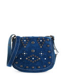 23 Western-Rivet Suede Saddle Bag, Denim