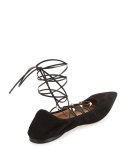 Rockstud Lace-Up Gladiator Ballerina Flat, Nero