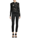 Burnout Floral-Print Techno Top, Black