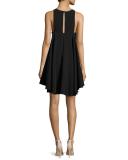 Sleeveless Angular Italian Cady Trapeze Dress, Black