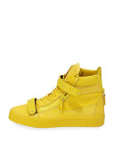 Men's Double-Strap Leather High-Top Sneaker, Yellow