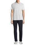 Mix-Stitch Short-Sleeve Polo Shirt, Heathered White