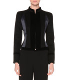 Zip-Front Fitted Combo Jacket, Black