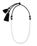 Long Pearly Necklace with Tassel Ends, 39.5"