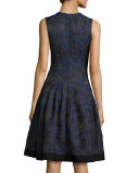 Sleeveless Floral-Jacquard A-Line Dress, Midnight