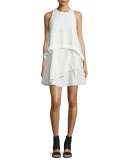 Empire Lace Flounce Dress with Fringe, White