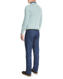 Cashmere V-Neck Sweater, Granite Green