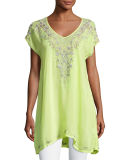 Suavecita Long V-Neck Embroidered Tunic 
