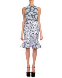 Sleeveless Jewel-Neck Flounce Dress, Blue
