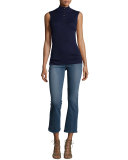 Sleeveless Rib Mock-Neck Sweater, Navy