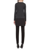 Striped Knit Long-Sleeve Tunic, Black/Cliff/Grave