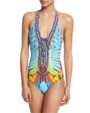 Lace-Up Embellished One-Piece Swimsuit