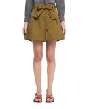 Oscar Paperbag-Waist Wide-Leg Twill Shorts, Khaki