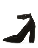Gloria Suede Ankle-Wrap Pump, Black