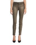 Cosmos Metallic Mid-Rise Super Skinny Jeans, Bronze