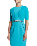 Half-Sleeve Open-Front Shrug, Aqua