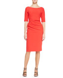 Deedie 3/4-Sleeve Side Ruched Dress, Persimmon 