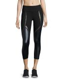 Chance Coated-Panel Capri Performance Leggings, Navy