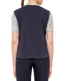 Cross-Stitch Short-Sleeve Blouse, Cliff/Chalk