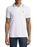 Square-Print Piqué Polo Shirt with Tipping, White