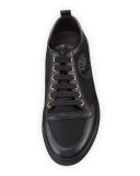 Leather/Canvas Low-Top Sneaker, Black