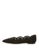 Leyla Laser-Cut Suede Flat, Black