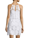 Sunflower-Lace Tiered Mini Dress, White