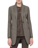 One-Button Check Long Jacket, Turtle