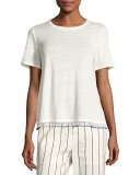 Linen Crewneck Fringe Tee, White