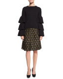 High-Waist Metallic Skirt, Black/Gold