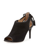 Jennings Suede Bow-Back Mid-Heel Bootie, Black