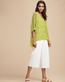 Knit Cropped Wide-Leg Pants, White 
