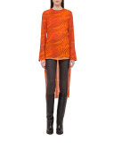 Zebra-Print High-Low Tunic Blouse, Orange