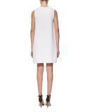 Sleeveless Ruffle-Trim Shift Dress, White