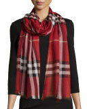 Giant Check Gauze Scarf, Red