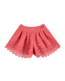 Pleated Lace Shorts, Apricot, Size 3-7