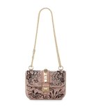 Lock Small Beaded Floral Shoulder Bag, Light Pink