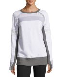 Long-Sleeve Mesh Mix Pullover, White/Gray