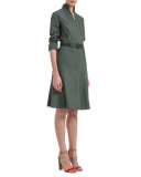 Long-Sleeve Mock-Neck A-Line Shirtdress, Algae