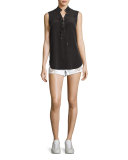 Cutoff Eyelet Denim Jean Shorts, White