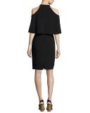 Stretch Crepe Cape Cocktail Dress, Black