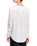 Long-Sleeve Silk Blouse, White/Black