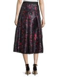Abstract-Print Pleated Midi Skirt, Cayenne Red 