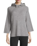 Hooded Ribbed Wool Sweater, Stone